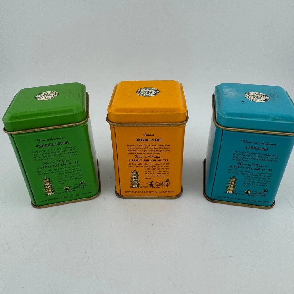 John Wagner & Sons Tea Tins Set of 3 Multicolor Good Vintage Metal Kitchen Decor